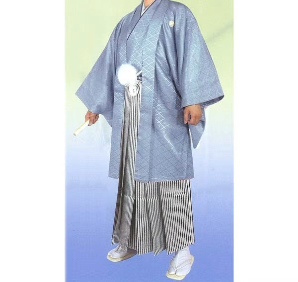 男性袴セット(着物、羽織、袴、和装小物一式)　サイズ: 7号　f-01929za-id-f-01926  グレー 整備済みアウトレット品 [良い(B)]