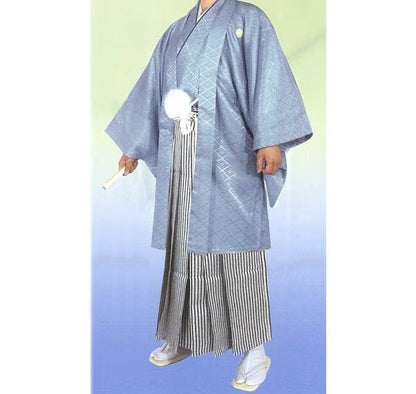 男性袴セット(着物、羽織、袴、和装小物一式)　サイズ: 7号　f-01929za-id-f-01926  グレー 整備済みアウトレット品 [良い(B)]