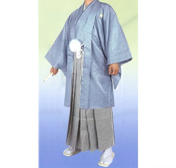 男性袴セット(着物、羽織、袴、和装小物一式)　サイズ: 4号　f-01926za-id-f-01926  グレー 整備済みアウトレット品 [良い(B)]