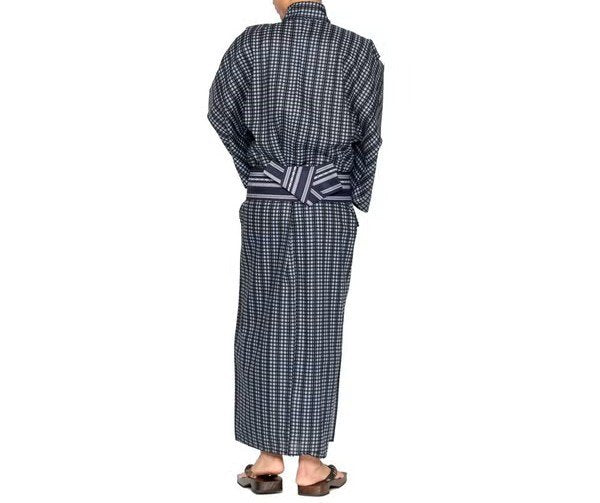 メンズ浴衣 フルセット 格子柄 身長目安170cm・175cm・180cm　LLサイズ　f-04229za-id-f-04227   整備済みアウトレット品 [良い(B)]