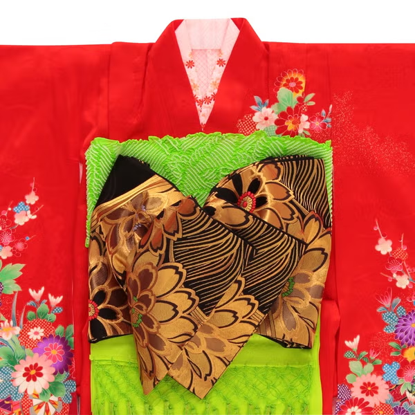七五三/節句 着物セット 7歳女の子 豪華 花々　130cm　f-009983020b-id-f-00998  レッド 整備済みアウトレット品 [良い(B)]