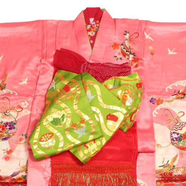 七五三/節句 着物セット 7歳女の子 遠山柄 重厚感　130cm f-03201zb-id-f-03201   整備済みアウトレット品 [良い(B)]