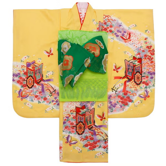 七五三/節句 着物セット 7歳女の子 古典絵柄 華やか　130cm　f-01622zb-id-f-01622   整備済みアウトレット品 [良い(B)]