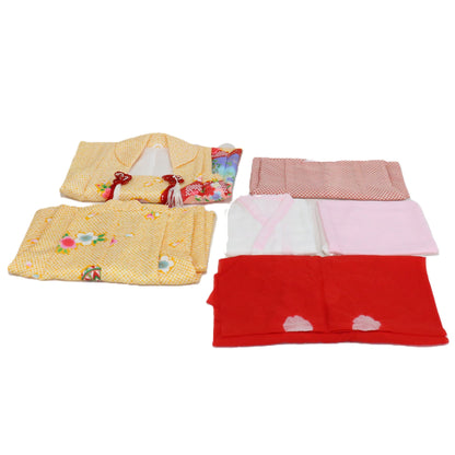 七五三/節句 被布セット 3歳女の子 被布セット 鞠 花々　100cm　f-009783000b-id-f-00978  イエロー 整備済みアウトレット品 [良い(B)]