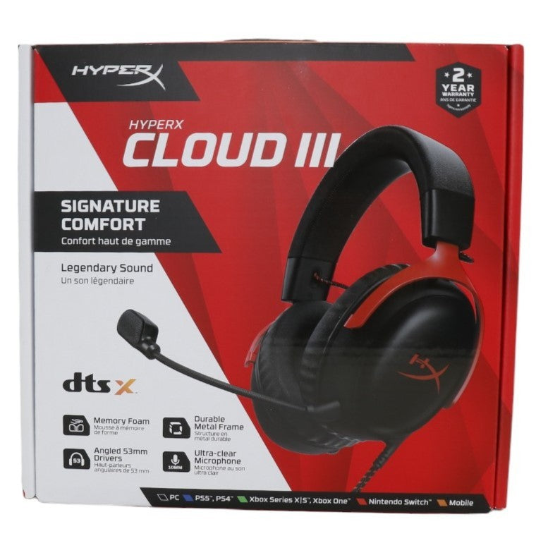 [中古(A)] HyperX Cloud III ゲーミング ヘッドセット ブラックレッド  [非常に良い]