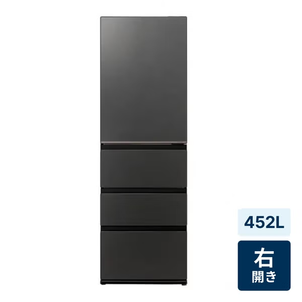 [452L][ファミリー向け][右開き]アクア DELIE＋ AQR-VZA45R 冷凍冷蔵庫　aqr-vza45r-k  マットクリアブラック 整備済みアウトレット品 ［未使用(S)