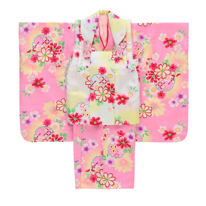 七五三/節句 被布セット 3歳女の子 お花柄 可憐　100cm　f-009553000a-id-f-00955  ピンク 整備済みアウトレット品 [良い(B)]