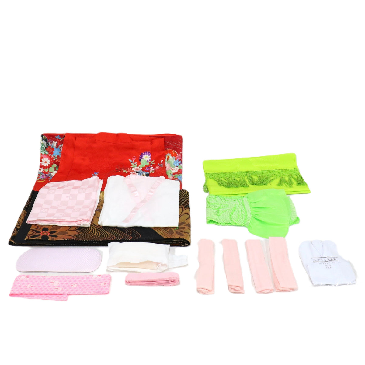 七五三/節句 着物セット 7歳女の子 豪華 花々　130cm　f-009983020b-id-f-00998  レッド 整備済みアウトレット品 [良い(B)]