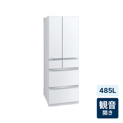 【特殊配送】[485L][ファミリー向け][観音開き]三菱電機 置けるスマート大容量冷蔵庫 MR-MZ49J グレインクリア mr-mz49j-w   整備済みアウトレット品 [中古(C)]