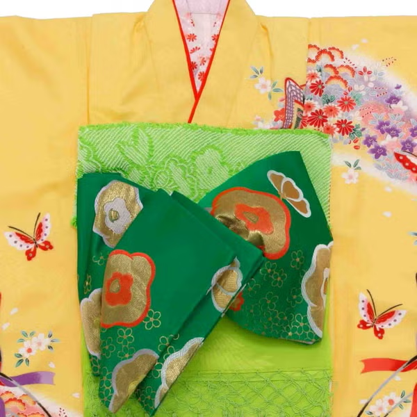 七五三/節句 着物セット 7歳女の子 古典絵柄 華やか　130cm　f-01622zb-id-f-01622   整備済みアウトレット品 [良い(B)]