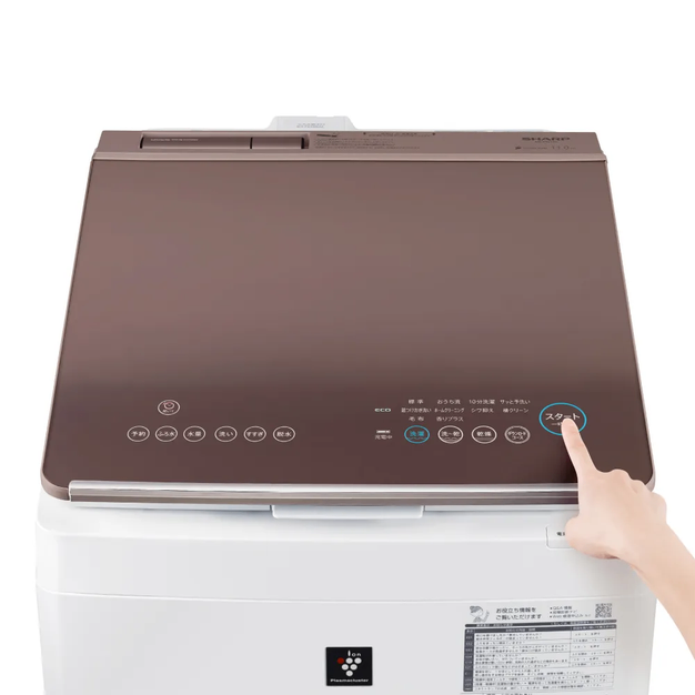 【特殊配送】[中古(B)] シャープ タテ型 洗濯乾燥機 ES-PW11H-T ダイヤカット穴なし槽 超音波ウォッシャー 洗濯11kg/乾燥6kg フラットトップ ブラウン es-pw11h  [良い]