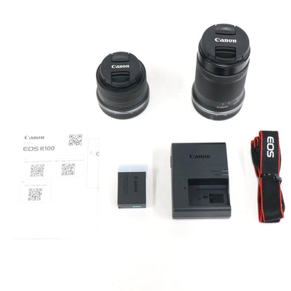 Canon ミラーレスカメラ EOS R100 ダブルズームキット　eos-r100-body-bl   整備済みアウトレット品 [良い(B)]