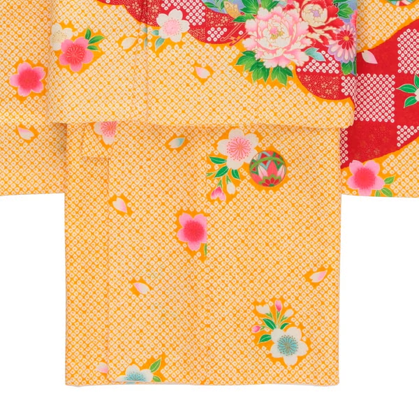 七五三/節句 被布セット 3歳女の子 被布セット 鞠 花々　100cm　f-009783000b-id-f-00978  イエロー 整備済みアウトレット品 [良い(B)]