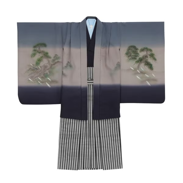 七五三/節句 袴セット 5歳 男の子 武士 荘厳　115cm　f-009823010b-id-f-00982  グレー 整備済みアウトレット品 [中古(C)]