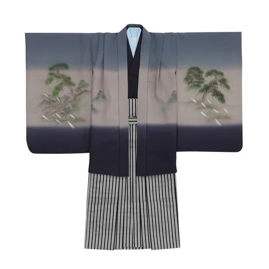 七五三/節句 袴セット 5歳 男の子 武士 荘厳　115cm　f-009823010b-id-f-00982  グレー 整備済みアウトレット品 [中古(C)]