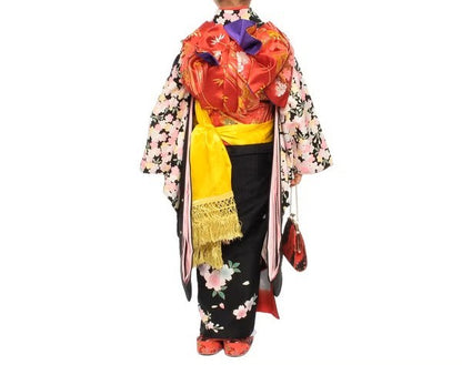 七五三/節句 着物セット 7歳女の子 満開桜 華麗　130cm f-03232zb-id-f-03232   整備済みアウトレット品 [良い(B)]