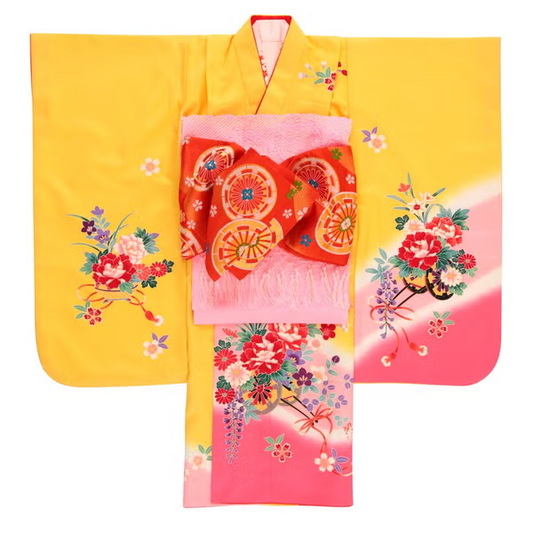 [中古(C)] 七五三/節句 着物セット 7歳女の子 御所車 古典的　130cm　f-009913020b-id-f-00991  　[可]