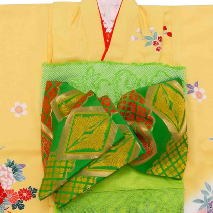 七五三/節句 着物セット 7歳女の子 牡丹 御所車 130cm  f-01616zb-id-f-01616   整備済みアウトレット品 [良い(B)]