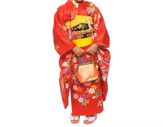 七五三/節句 着物セット 7歳女の子 艶やか 牡丹柄　130cm　f-03240zb-id-f-03240   整備済みアウトレット品 [良い(B)]