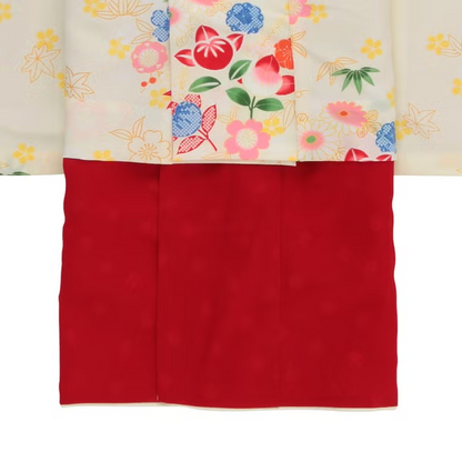 七五三/節句 被布セット 3歳女の子 巫女風 花々　100cm　f-008523000a-id-f-00852  レッド 整備済みアウトレット品 [良い(B)]