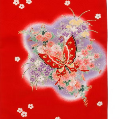 七五三/節句 着物セット 7歳 女の子 美麗 蝶　130cm f-01619zb-id-f-01619   整備済みアウトレット品 [良い(B)]