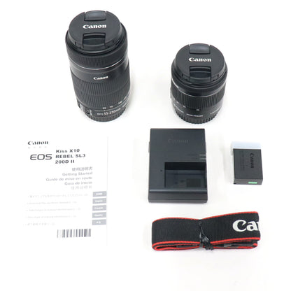 Canon 一眼レフカメラ EOS Kiss X10 ダブルズームキット ブラック eos-kiss-x10i  ブラック 整備済みアウトレット品 [中古(A)]