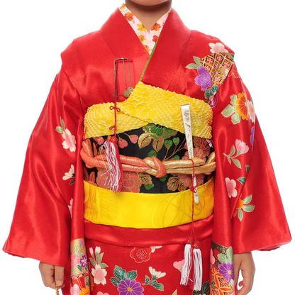 七五三/節句 着物セット 7歳女の子 艶やか 牡丹柄　130cm　f-03240zb-id-f-03240   整備済みアウトレット品 [良い(B)]