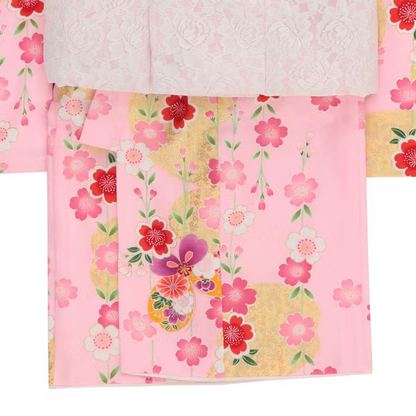 七五三/節句 被布セット 3歳女の子 彩り 舞桜　100cm　f-008423000a-id-f-00842  ピンク 整備済みアウトレット品 [中古(C)]