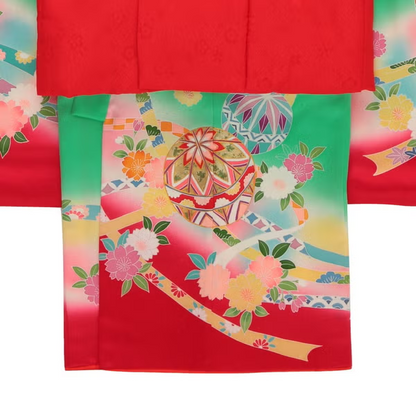 七五三/節句 被布セット 3歳女の子 被布セット 鞠 華美　100cm　f-009733000b-id-f-00973  グリーン 整備済みアウトレット品 [良い(B)]