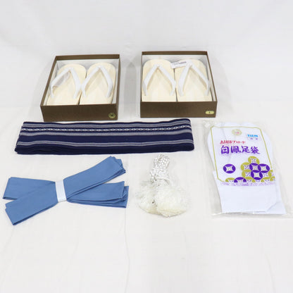 男性袴セット(着物、羽織、袴、和装小物一式)　サイズ: 6号　f-01923za-id-f-01921  ホワイト 整備済みアウトレット品 [良い(B)]
