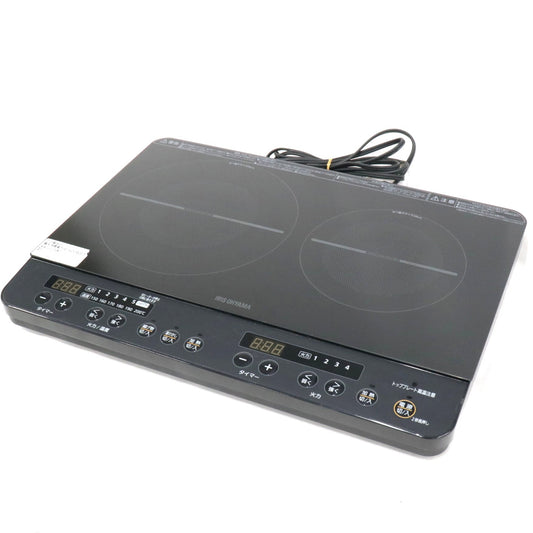 [中古(C)] アイリスオーヤマ 2口 IH クッキングヒーター ブラック IHK-W13S-B 工事不要 1400W 100V 脚付き ihk-w13s-b ブラックihk-w13s-b　[可]