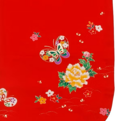 七五三/節句 被布セット 3歳女の子 被布セット 牡丹とお花畑　100cm　f-01597zb-id-f-01597  レッド 整備済みアウトレット品 [良い(B)]