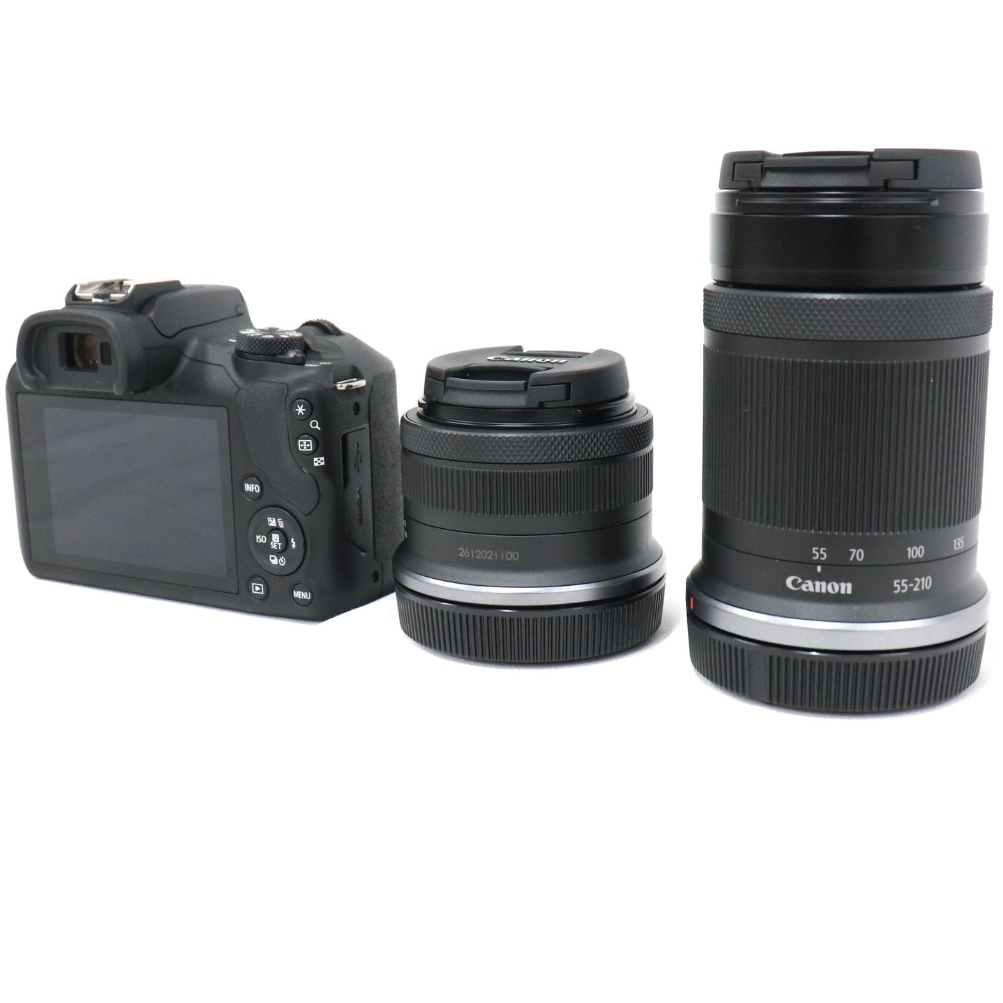 Canon ミラーレスカメラ EOS R100 ダブルズームキット　eos-r100-body-bl  ブラック 整備済みアウトレット品 [中古(A)]