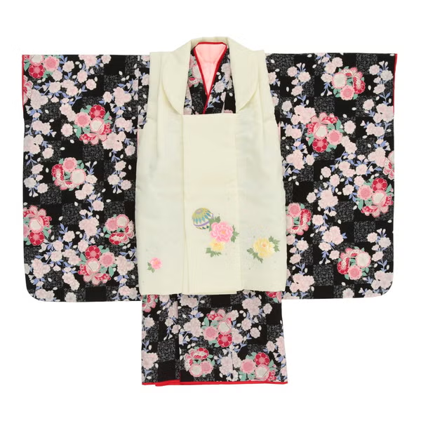 七五三/節句 被布セット 3歳女の子 妖麗 薔薇　100cm　f-008493000a-id-f-00849  ブラック 整備済みアウトレット品 [良い(B)]