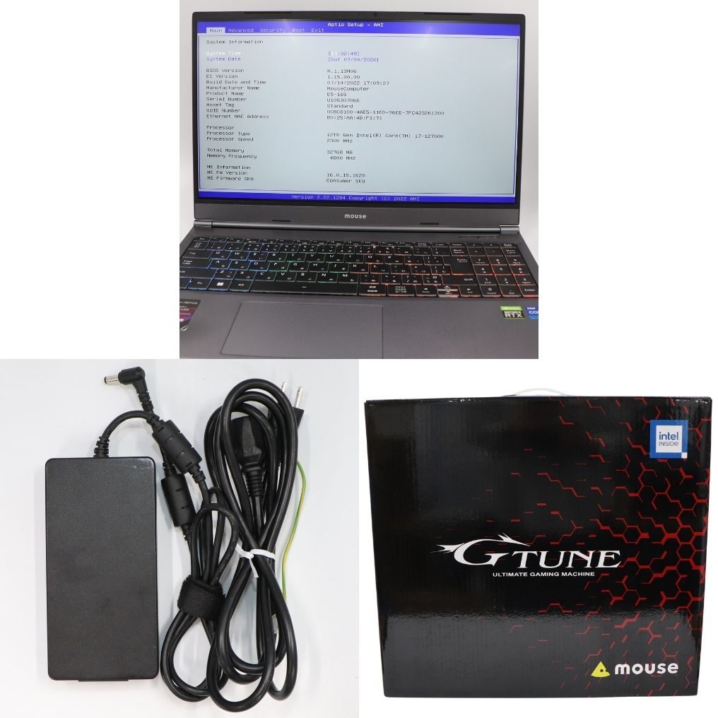 mouse(マウス) G-Tune E5-165 ゲーミングノートパソコン 2208E5-165-ADLABW11 2208e5-165-adlabw11   ジャンク品 [難あり(D)]