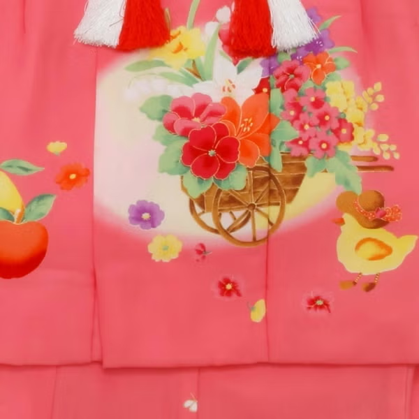 七五三/節句 被布セット 3歳女の子 被布セット フルーツ 小花　100cm　f-01602zb-id-f-01602  ピンク 整備済みアウトレット品 [中古(C)]