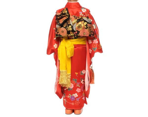 七五三/節句 着物セット 7歳女の子 艶やか 牡丹柄　130cm　f-03240zb-id-f-03240   整備済みアウトレット品 [良い(B)]