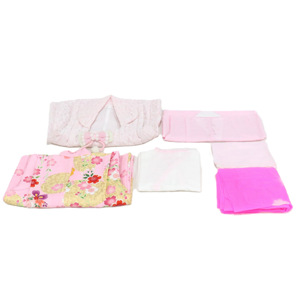 七五三/節句 被布セット 3歳女の子 彩り 舞桜　100cm　f-008423000a-id-f-00842  ピンク 整備済みアウトレット品 [中古(C)]