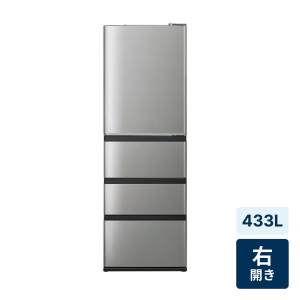 [433L][ファミリー向け][右開き]アクア AQR-V43R DELIE＋ 冷凍冷蔵庫 aqr-v43r-s  チタンシルバー 整備済みアウトレット品 ［未使用(S)