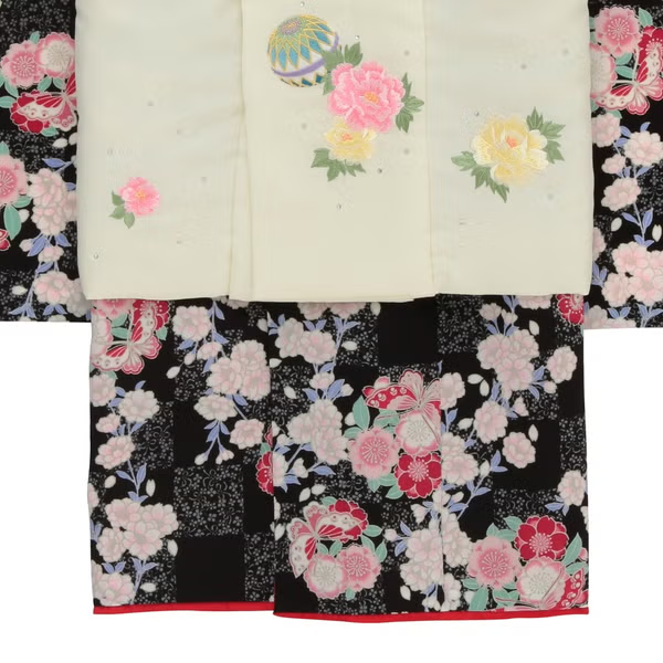 七五三/節句 被布セット 3歳女の子 妖麗 薔薇　100cm　f-008493000a-id-f-00849  ブラック 整備済みアウトレット品 [良い(B)]