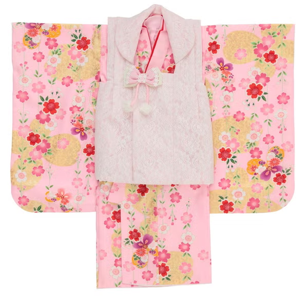 七五三/節句 被布セット 3歳女の子 彩り 舞桜　100cm　f-008423000a-id-f-00842  ピンク 整備済みアウトレット品 [中古(C)]