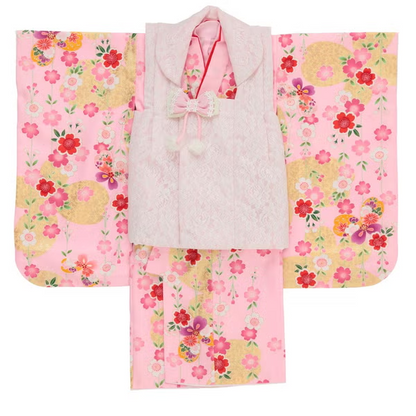 七五三/節句 被布セット 3歳女の子 彩り 舞桜　100cm　f-008423000a-id-f-00842  ピンク 整備済みアウトレット品 [中古(C)]
