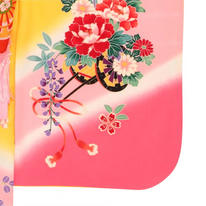 [中古(C)] 七五三/節句 着物セット 7歳女の子 御所車 古典的　130cm　f-009913020b-id-f-00991  　[可]